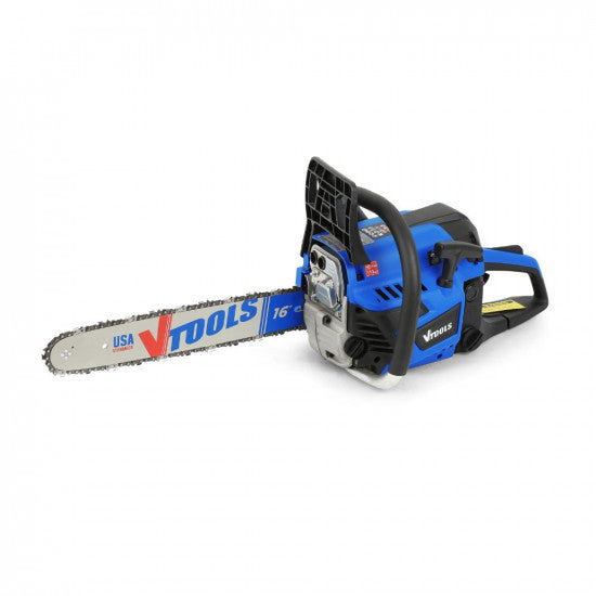 VTOOLS VT4201 16 Inch 45cc Gasoline Chainsaw, 550ml Fuel Tank, 2-Stroke Handheld with Air-Cooled, With Oregon Chain For Cutting Trees, Wood, And Logs, Blue,