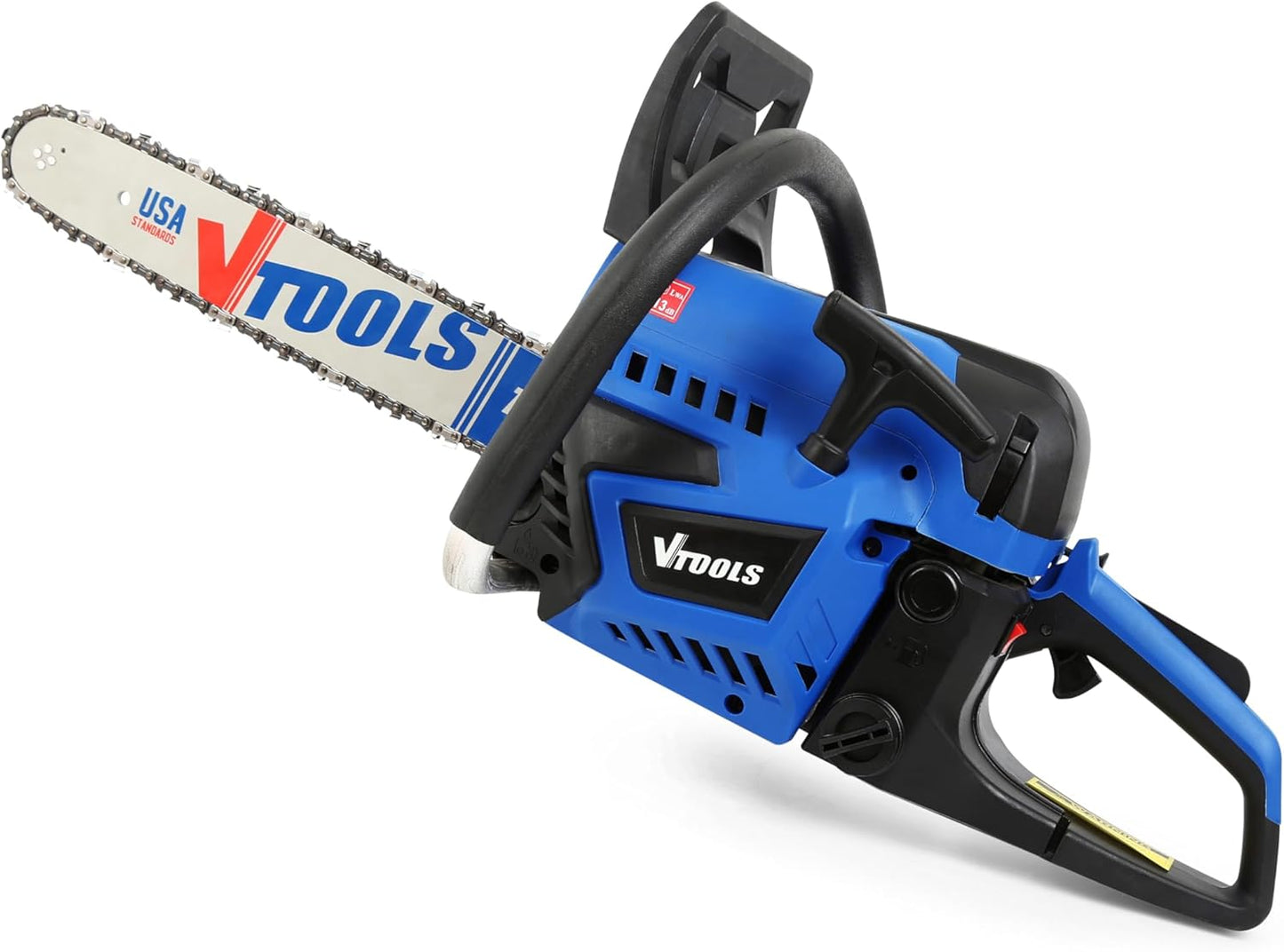 VTOOLS VT4201 16 Inch 45cc Gasoline Chainsaw, 550ml Fuel Tank, 2-Stroke Handheld with Air-Cooled, With Oregon Chain For Cutting Trees, Wood, And Logs, Blue,