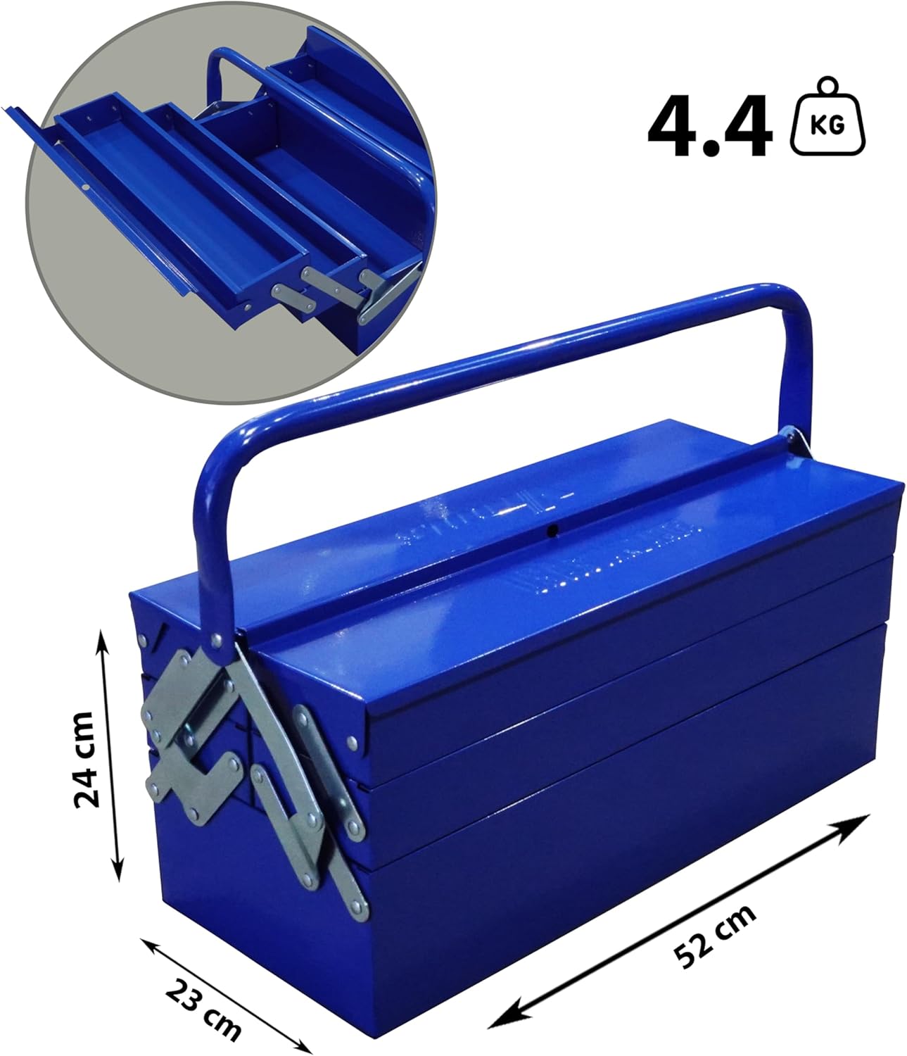 VTOOLS 5 Tray Metal Tool Box, 18.5-Inch Tool Organizer with Single Handle, Portable Storage Solution for Tools and Accessories, Blue, VT2272