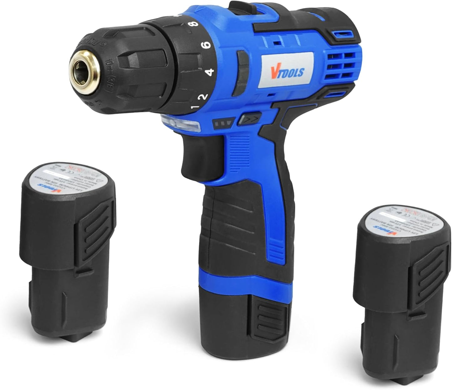 VTOOLS 12V Cordless Drill Driver Kit, 400-1400 RPM, Dual Speed with 2 Lithium-Ion Batteries 1.5 Ah, Powerful 28NM Torque, 10mm Chuck for Efficient Drilling & Fastening, 2 Years Warranty - VT1202-BMC