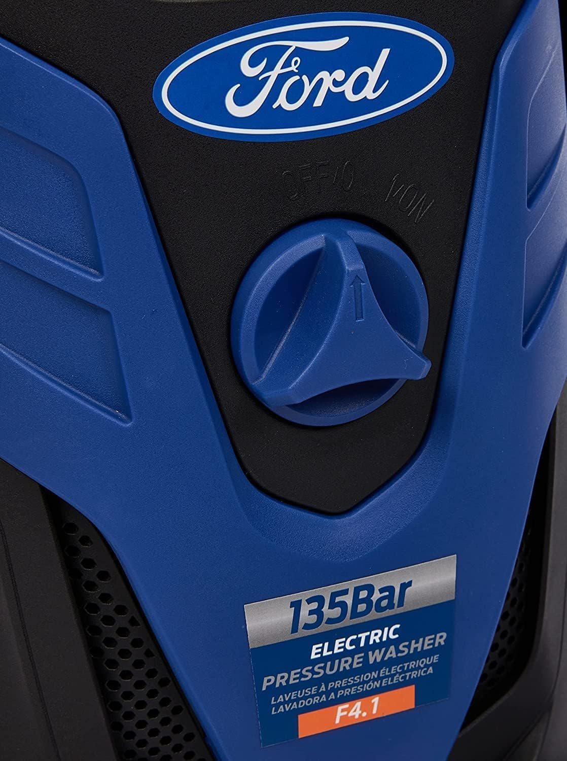 Ford 135 bar 1650 watt compact follow-me electric pressure washer,5 meter hose & soap dispenser, auto stop system, four quick-lock wheels, pressure washer for car, home & garden, f4.1- Blue