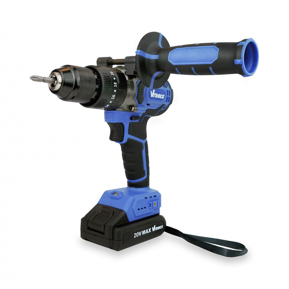 VTOOLS VT1203-20V Cordless Brushless Hammer Impact Drill With 2 Batteries and Charger 1 year warranty