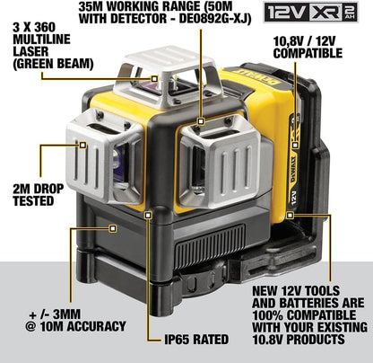 DeWalt DCE089D1G-GB 10.8V SELF LEVEL MULTI LINE LASER GREEN, Yellow/Black,