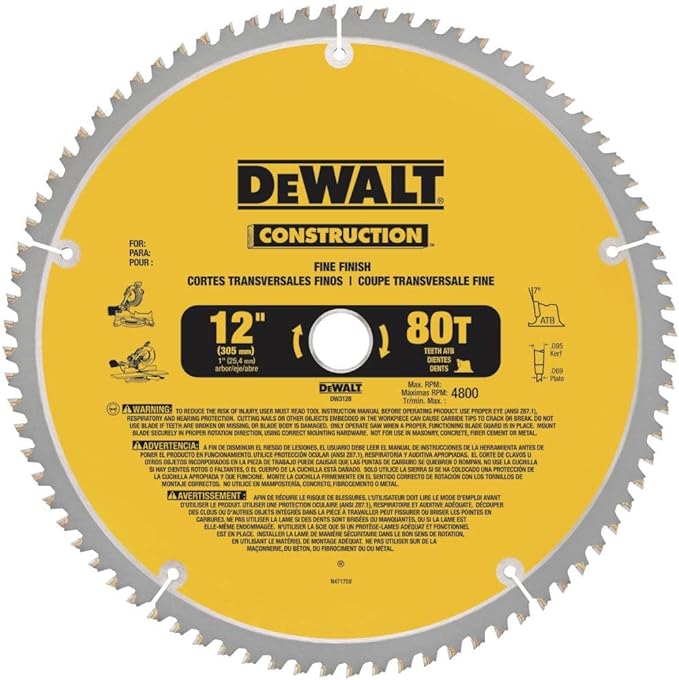 DEWALT DW3128 Series 20 12-Inch 80 Tooth ATB Thin Kerf Cross