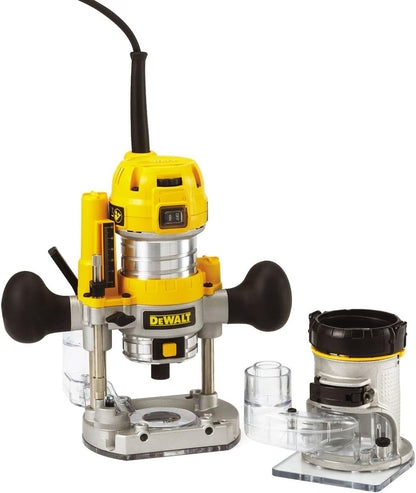 DeWalt 6 & 8mm Combination Plunge & Fixed Base Router + Trimmer, Yellow/Black, D26204K-GB, 3 Year Warranty