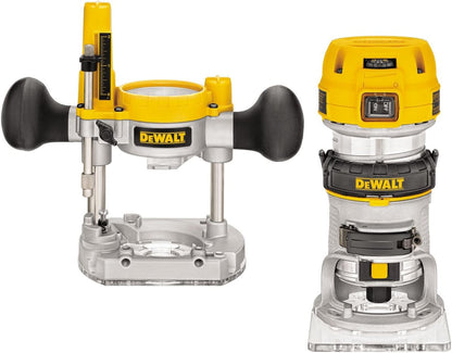 DeWalt 6 & 8mm Combination Plunge & Fixed Base Router + Trimmer, Yellow/Black, D26204K-GB, 3 Year Warranty