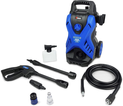 VTOOLS 135 Bar Electric Pressure Washer With 2 Wheels,5 Meter Hose & Soap Dispenser, 1650 Watt,Copper Motor,Auto Stop and Self Priming Mode, For Car, Home & Garden, Blue, VT1510
