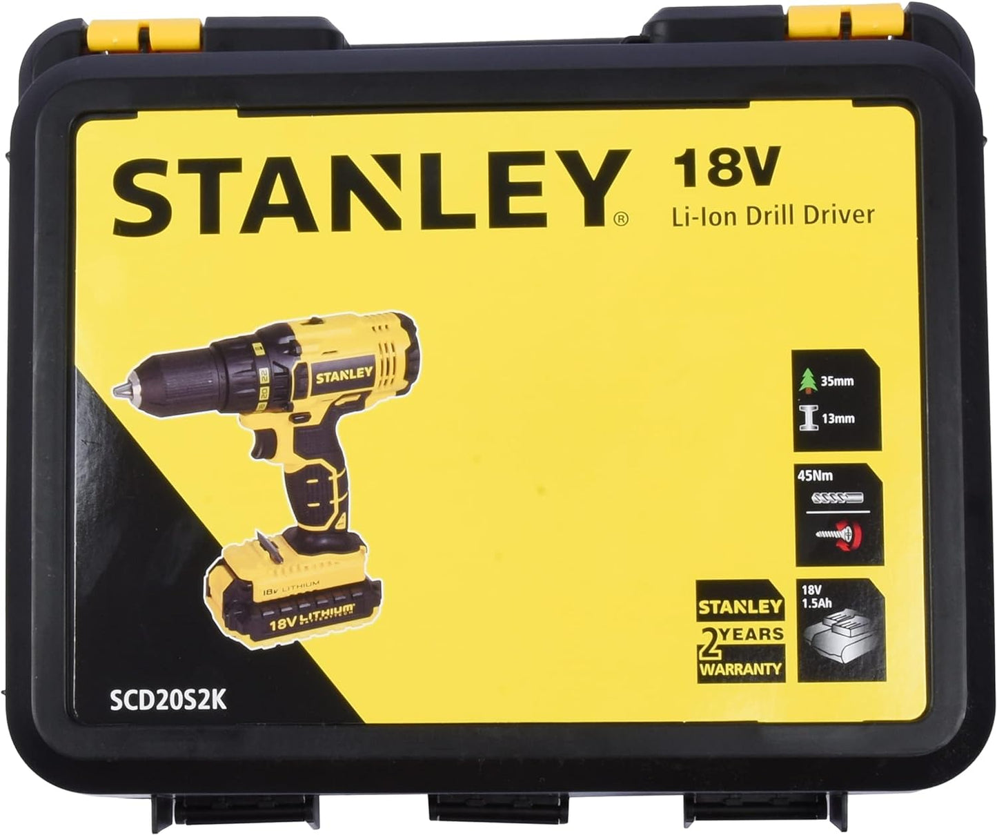 STANLEY Power Tool Cordless 18V 1.5Ah Li-Ion Drill Driver Kit Box SCD20S2K-B5