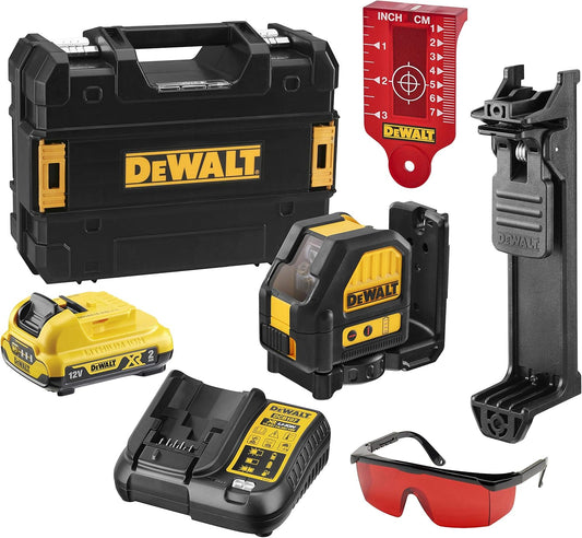 DeWalt 10.8V lithium ion battery, Laser Level, Self-Leveling, Horizontal and Vertical Cross Line Laser with Magnetic Mount Base,Red Beam, Laser, Yellow/Black, DCE088D1R-GB